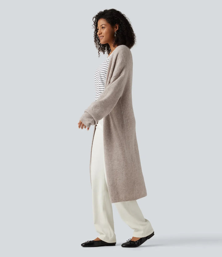 Öppen front nedhasad långärmad lång modell vardaglig cardigan