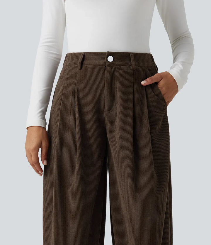 Medelhög midja manchester vardaglig ballong joggers med fickor