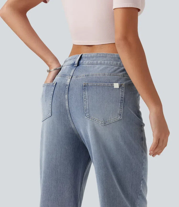 Halara Flex asymmetrisk med medelhög midja raka ben vardagsjeans med fickor