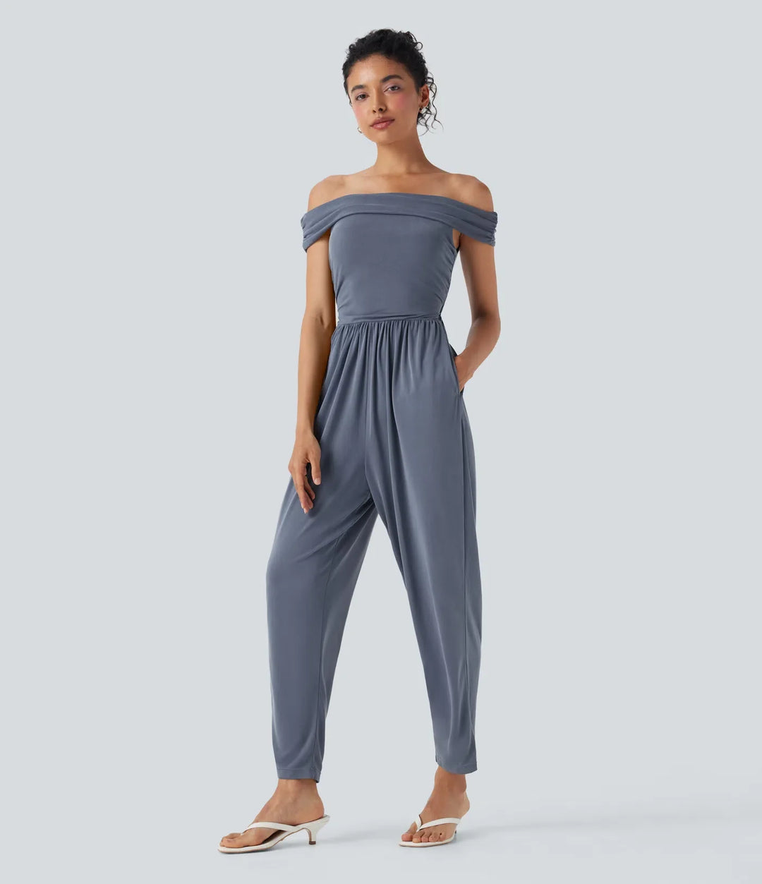 Bara axlar rygg dragkedja vardaglig jumpsuit med fickor-Easy Peezy