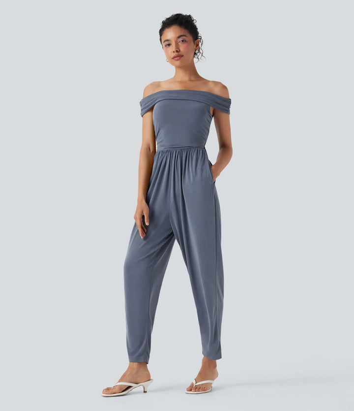 Bara axlar rygg dragkedja vardaglig jumpsuit med fickor-Easy Peezy
