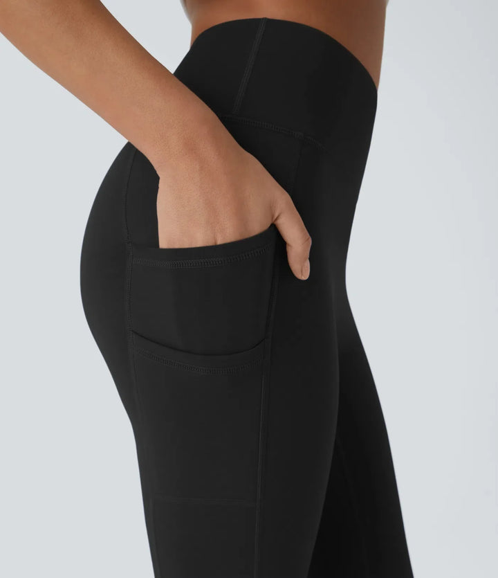 SoftlyZero mjuk plysch värmande högmidjad dubbla fickor 7/8 yogaleggings