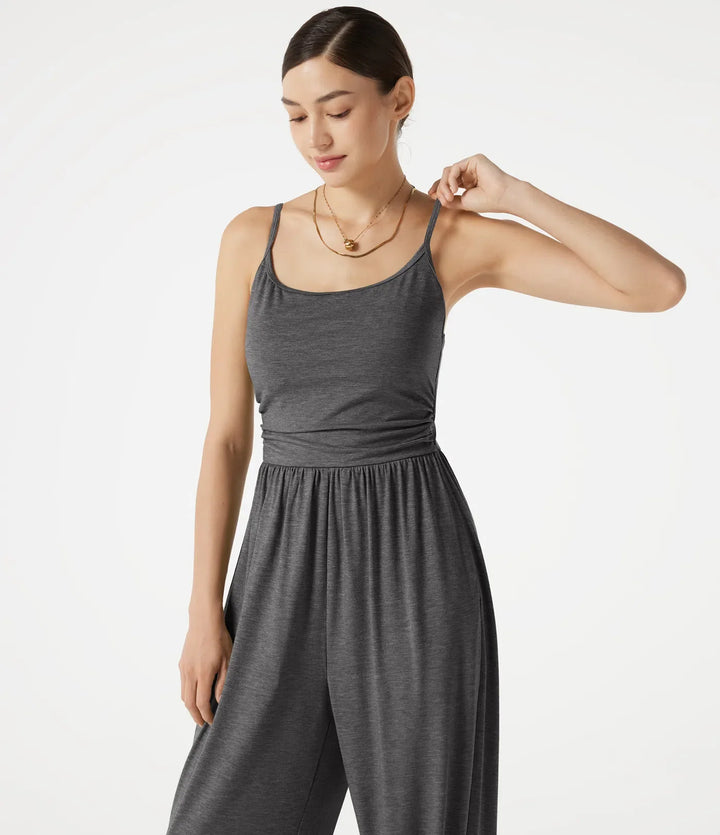 Justerbara axelband rynkat inbyggd BH melerad vardaglig jogger jumpsuit med fickor-Easy Peezy