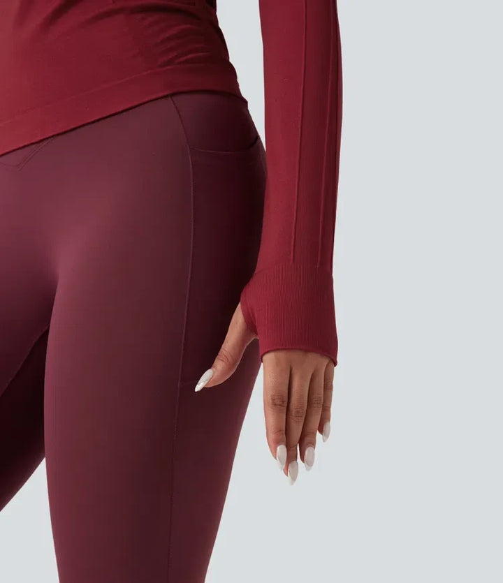 OneForm sömlös följsam rund halsringning långärmad tumhål sporttopp för yoga