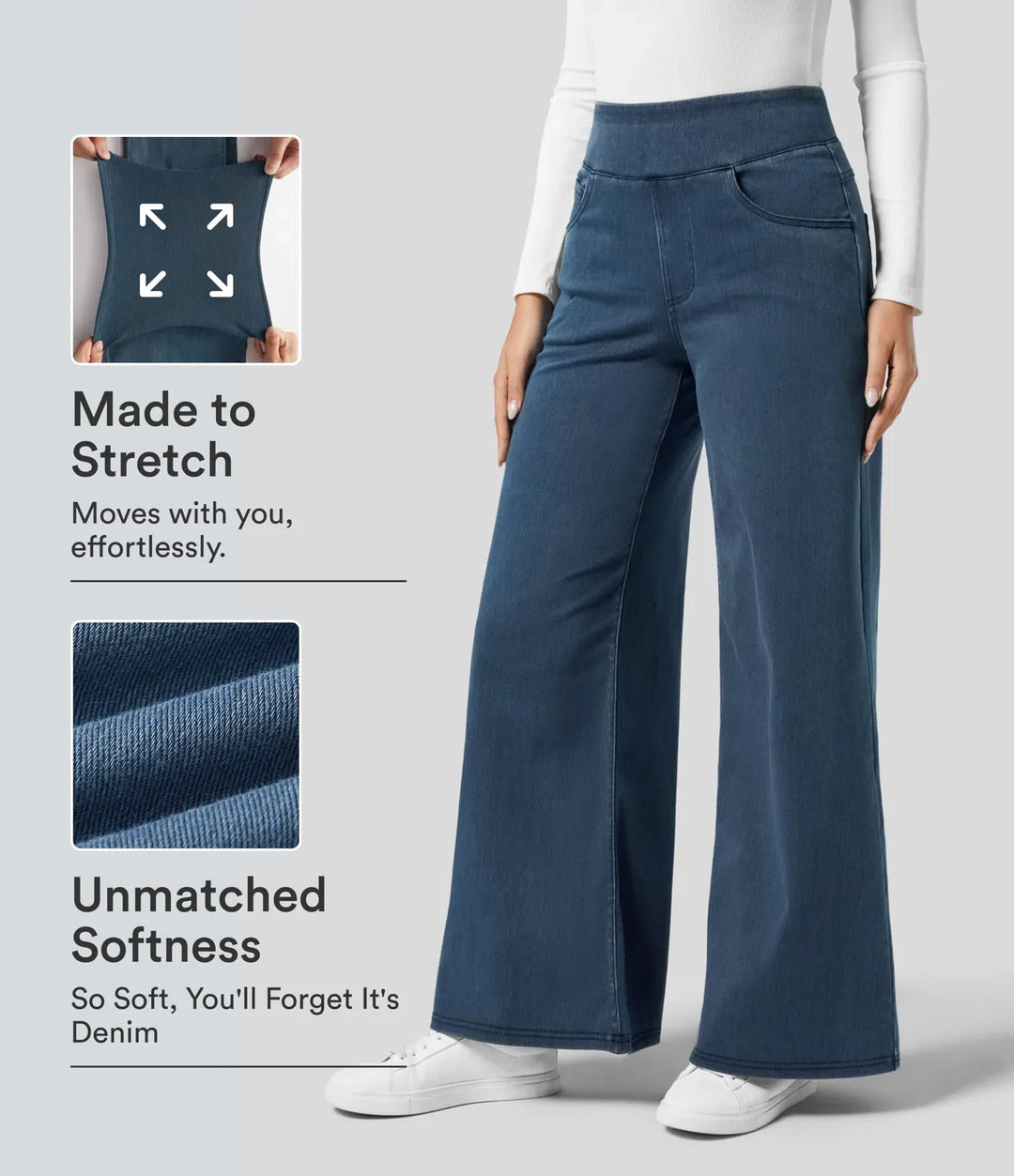 Lyckera Flex högmidjad fickor vida ben lös arbete jeans