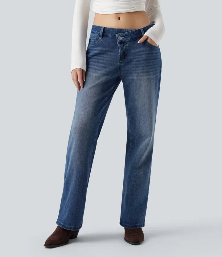 Halara Flex asymmetrisk med låg midja raka ben vardagsjeans med fickor
