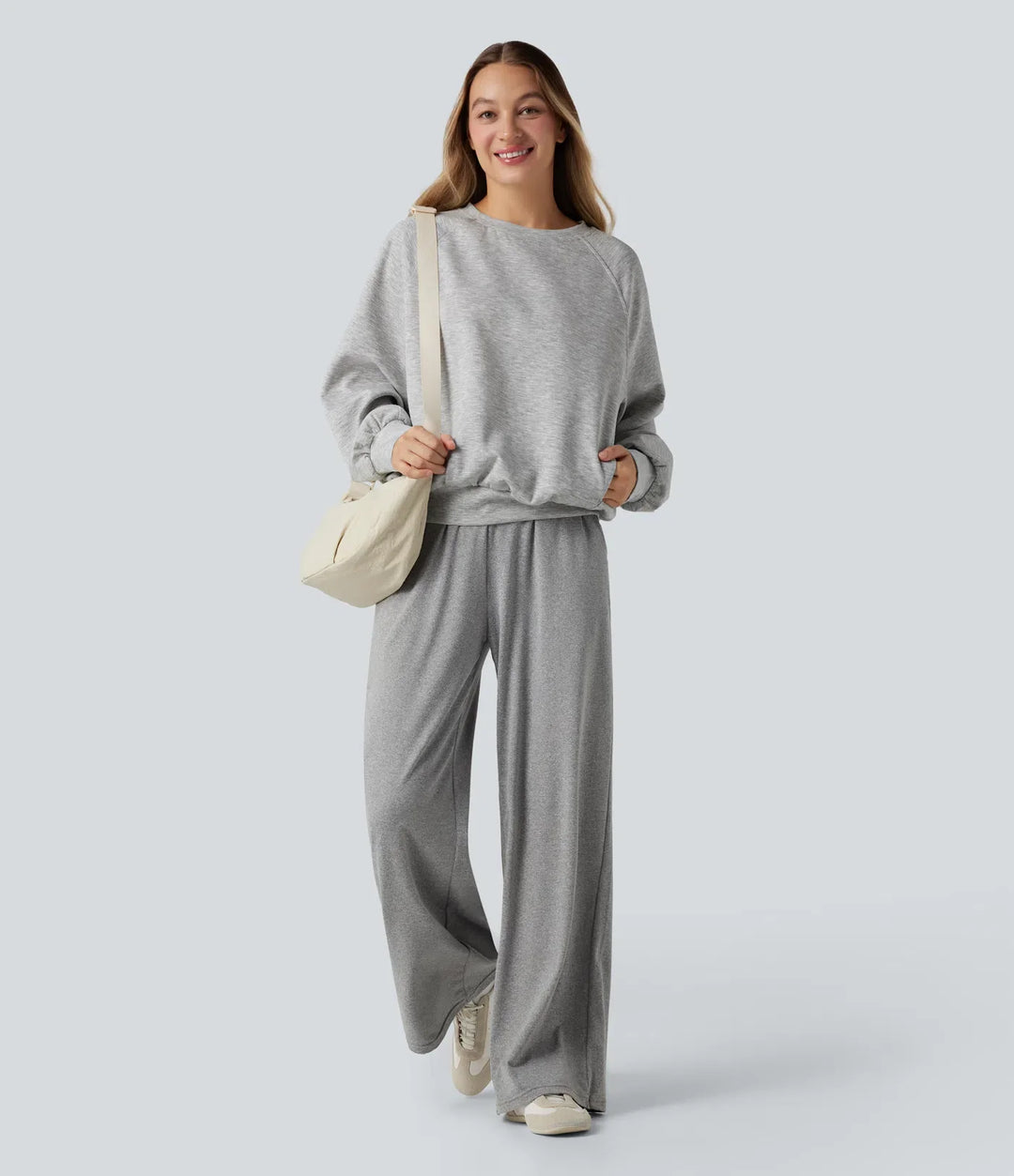 Rund hals långärmad skuren-ut vardaglig sweatshirt med fickor