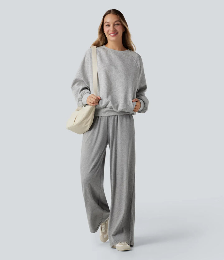 Rund hals långärmad skuren-ut vardaglig sweatshirt med fickor