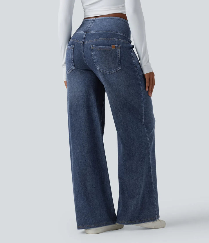 Halara Flex med medelhög midja draperad lyocell tvättad för vardag baggy vida ben jeans med fickor