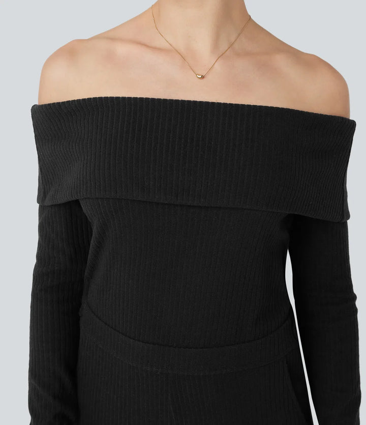 Ribbstickad vikbar bara axlar långärmad bootcut vardaglig jumpsuit med fickor-Easy Peezy Edition