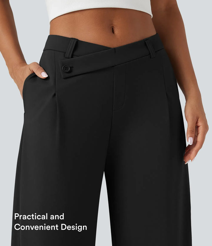 Lyckera Flex DayStretch asymmetrisk medelhög midja barrel ben arbetsbyxor med fickor