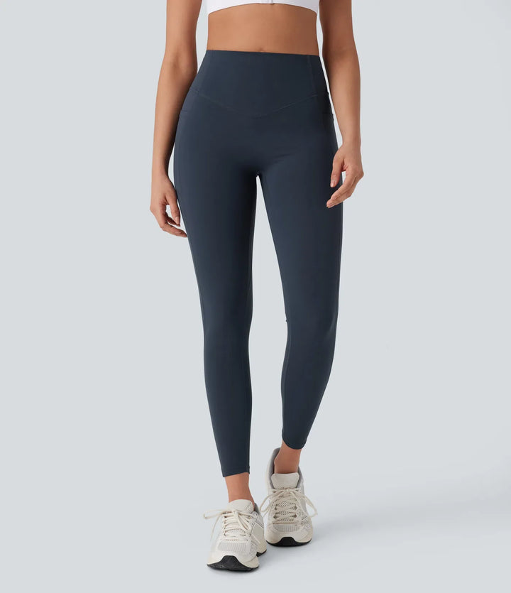 Halara UltraSculpt med hög midja och magkontroll rumplyftande rynklad ficka formande yogaleggings