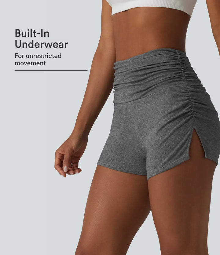 Högmidjad rynkat inbyggd underkläder vardagsshorts 2.5&