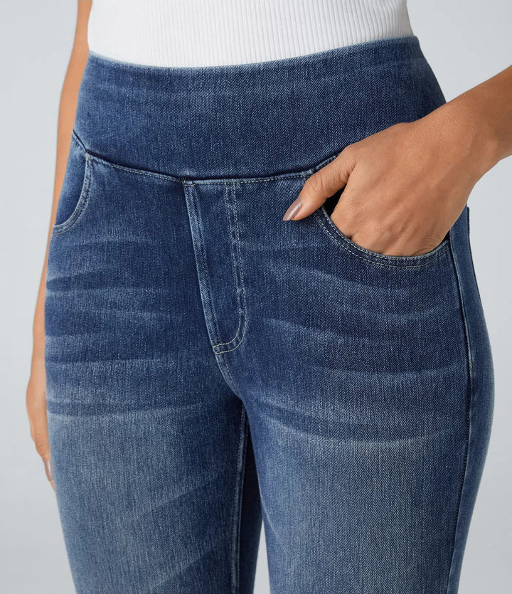Lyckera Flex högmidjad fickor denim vardagsleggings