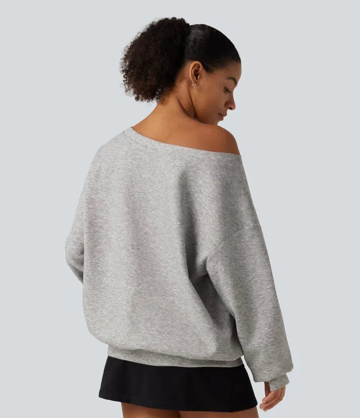 Enaxlad långärmad pullover vardaglig sweatshirt med ficka och tumhål