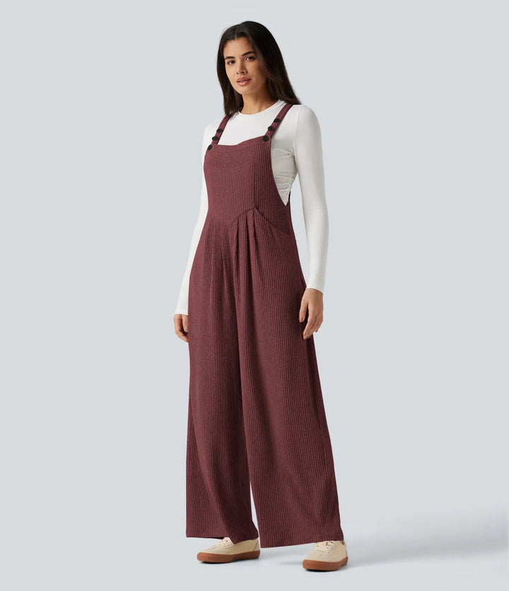 Ribbstickad vardaglig overall med fickor