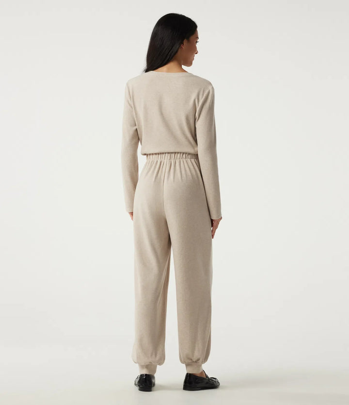 Rund hals långärmad vardaglig jumpsuit med fickor -Easy Peezy Edition