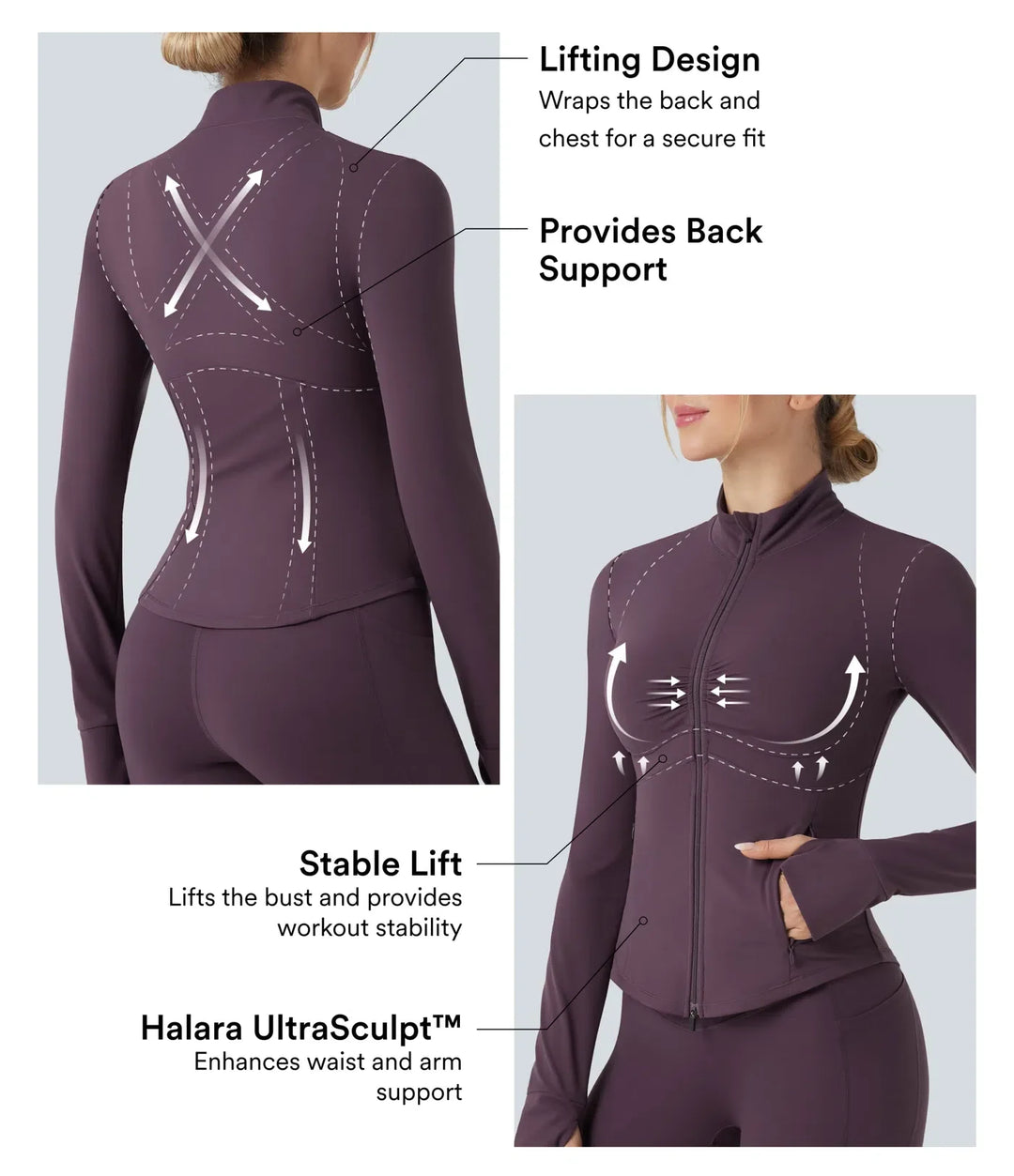 Lyckera UltraSculpt halvpolo rynkat push-upp långärmad tumhål yogajacka med fickor
