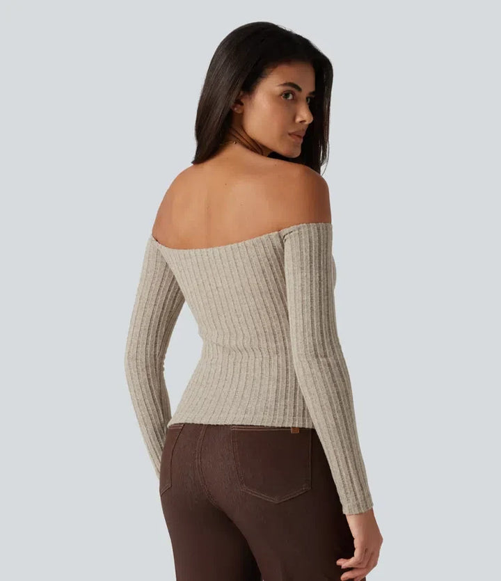 Ribbstickad bara axlar långärmad inbyggd bh vardagstopp