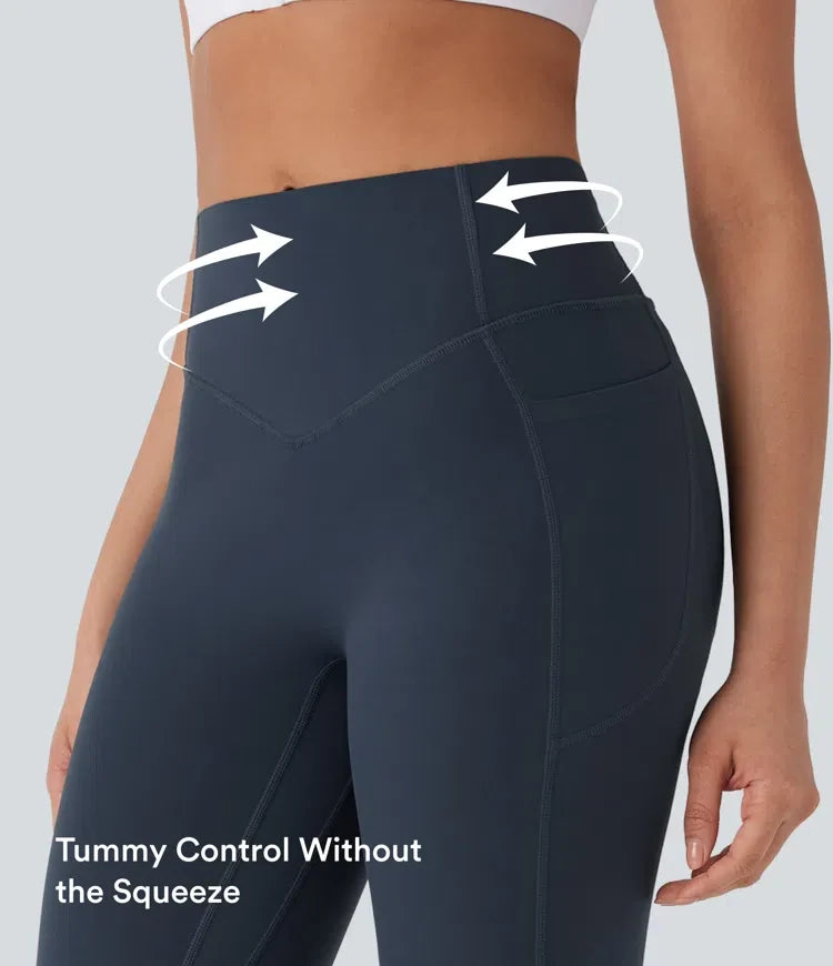 Halara UltraSculpt med hög midja och magkontroll rumplyftande rynklad ficka formande yogaleggings