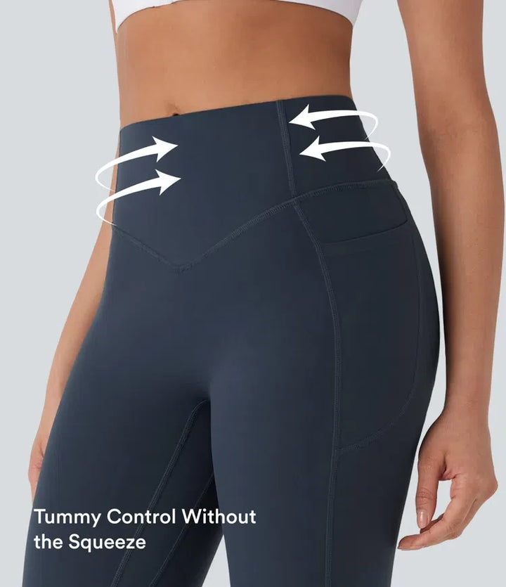 Halara UltraSculpt med hög midja och magkontroll rumplyftande rynklad ficka formande yogaleggings