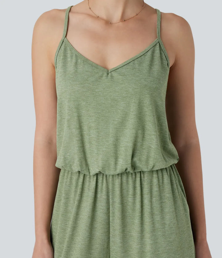 Justerbar och avtagbar rem ficka vida ben jumpsuit