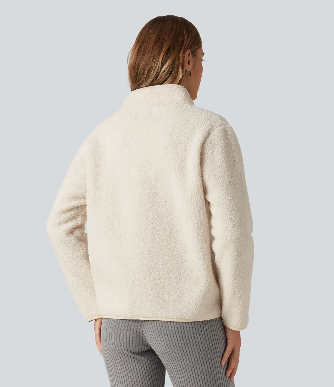 Långärmad vardaglig sherpajacka med fickor