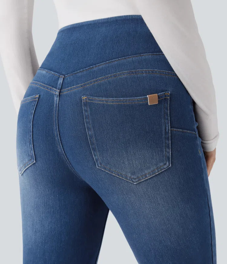 Lyckera Flex högmidjad denim vardaglig skinny 7/8 leggings med fickor