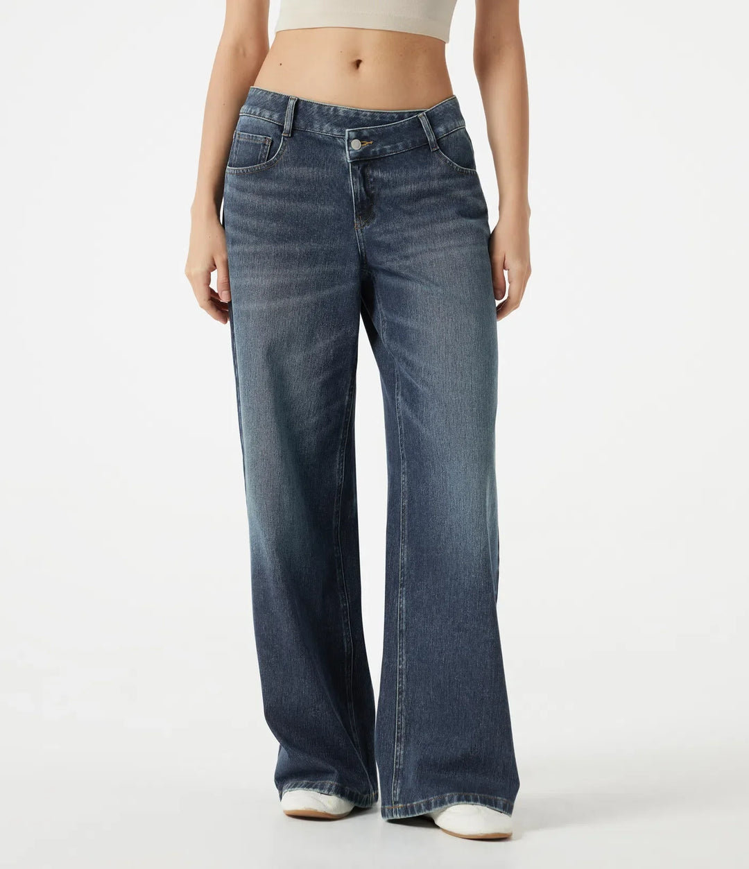 Halara Flex asymmetrisk med låg midja baggy tvättad vardagsjeans med fickor