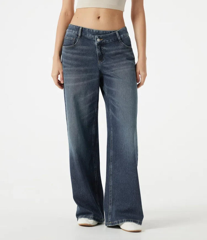 Halara Flex asymmetrisk med låg midja baggy tvättad vardagsjeans med fickor