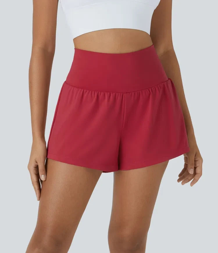 SoftlyZero luftig superhög midja 2-i-1 InstantCool yoga shorts med fickor