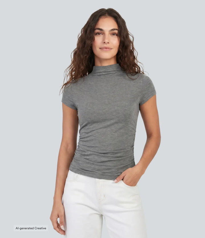Halvpolo kortärmad rynklad T-shirt för vardag