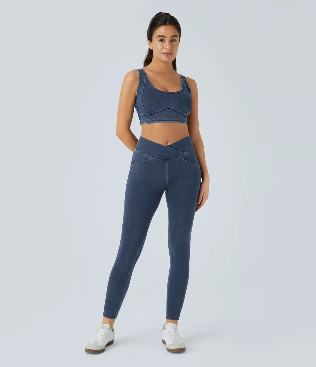 Lyckera Flex högmidjad crossover fickor denim arbete leggings