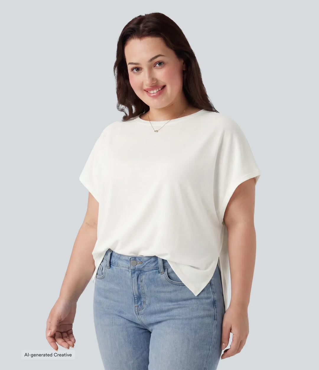 Plusstorlek rund halsringning fladdermus ärm avslappnad T-shirt för vardag