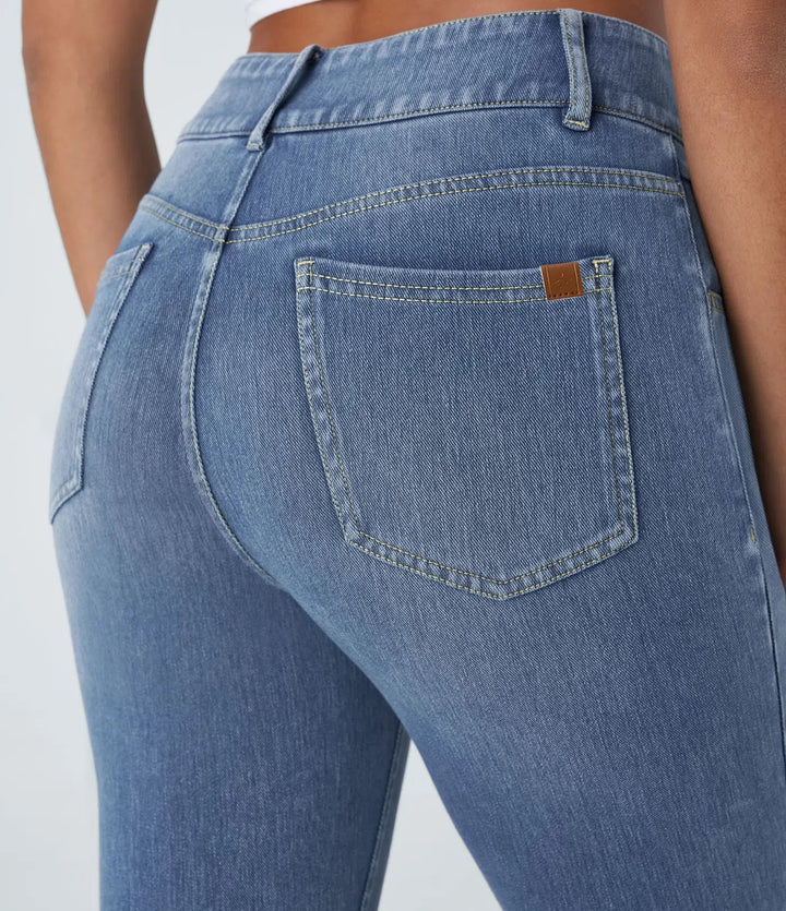 Halara Flex med hög midja dragkedja fickor för vardag smal jeans