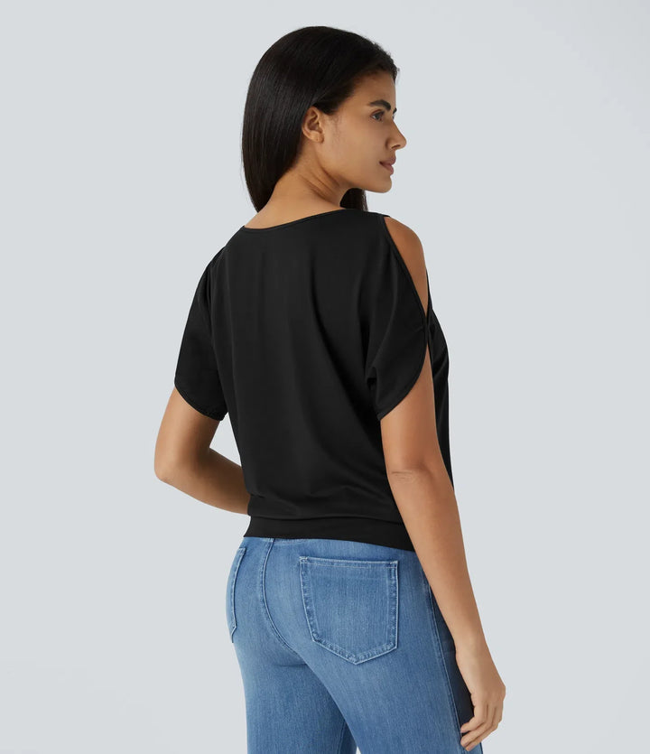 Båtringning kortärmad utskuren detalj T-shirt för vardag