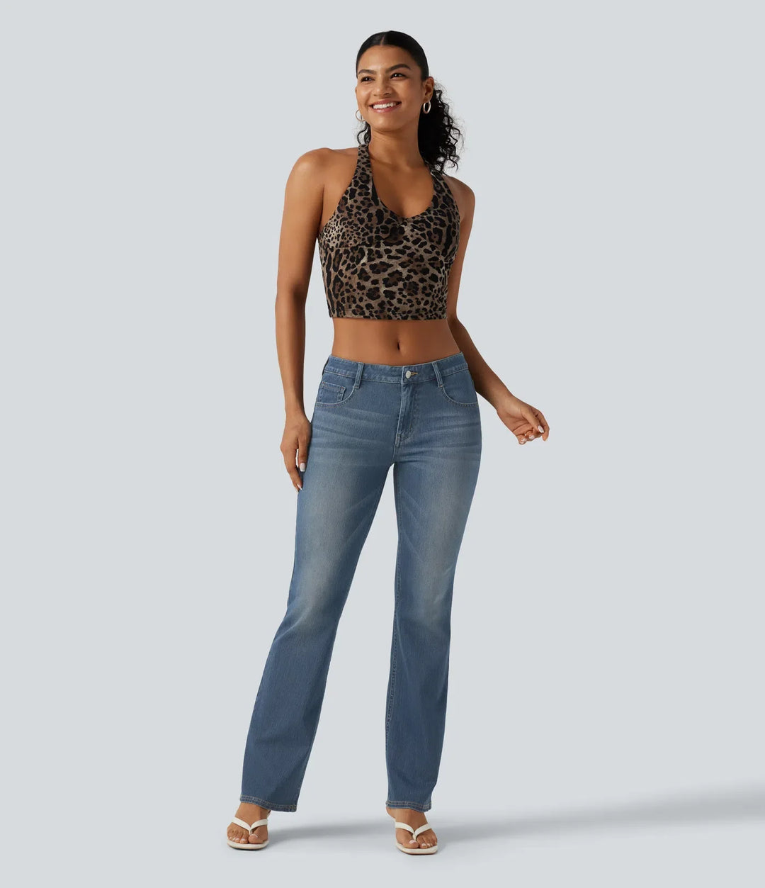 Halara Flex med låg midja tvättad bootcut vardagsjeans med fickor