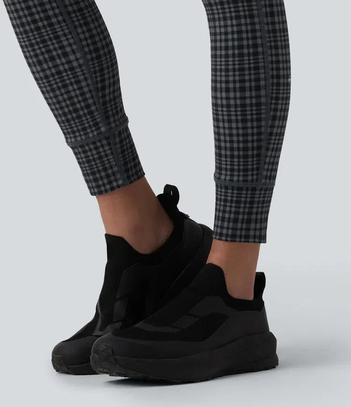 Halara UltraSculpt rutig rutig tryck med hög midja dragsko yogaleggings med fickor