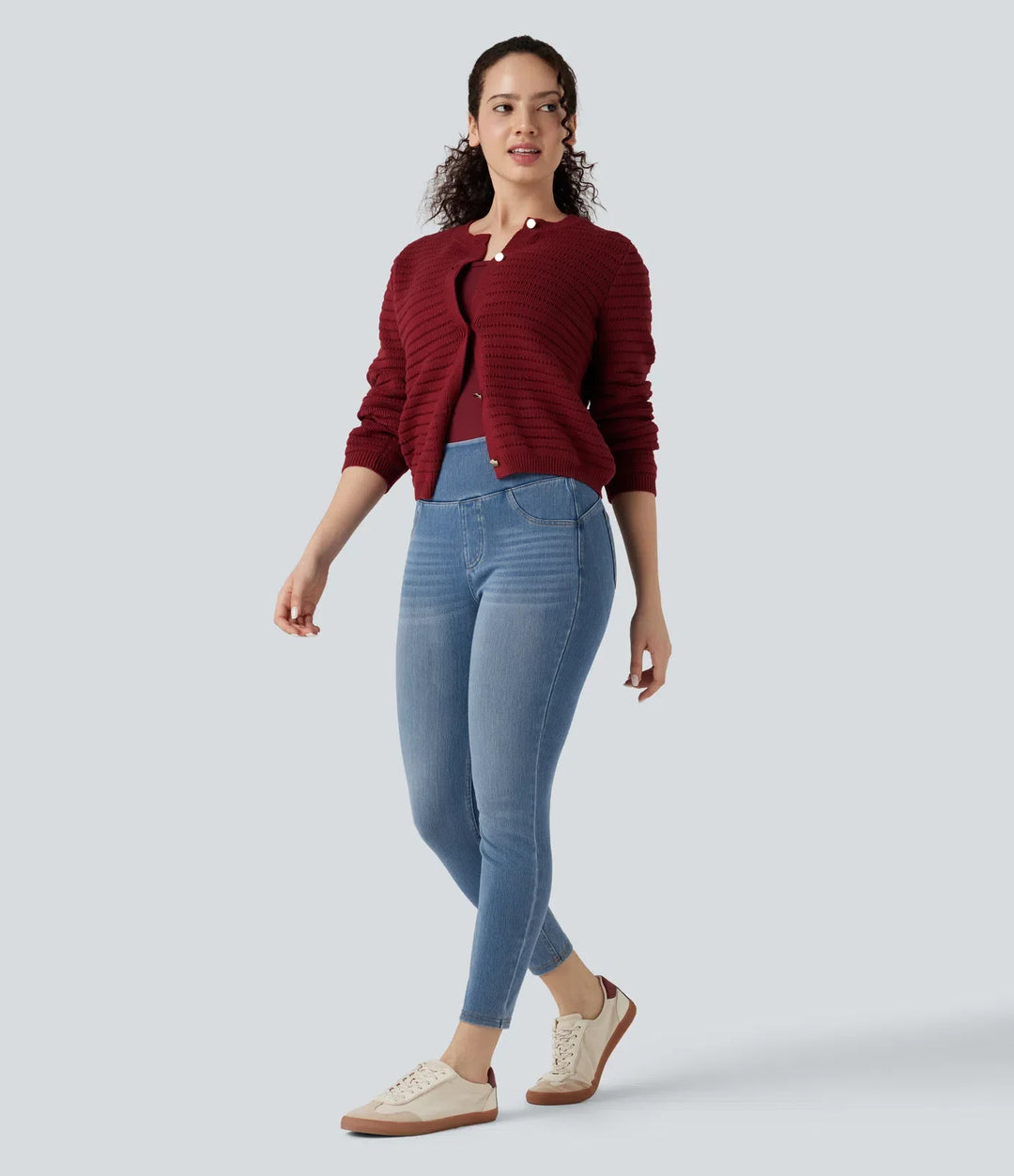 Lyckera Flex högmidjad rumplyftande magkontroll skinny denim vardaglig 7/8 leggings med fickor