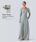 V-ringad långärmad vardaglig jumpsuit med fickor-Easy Peezy Edition