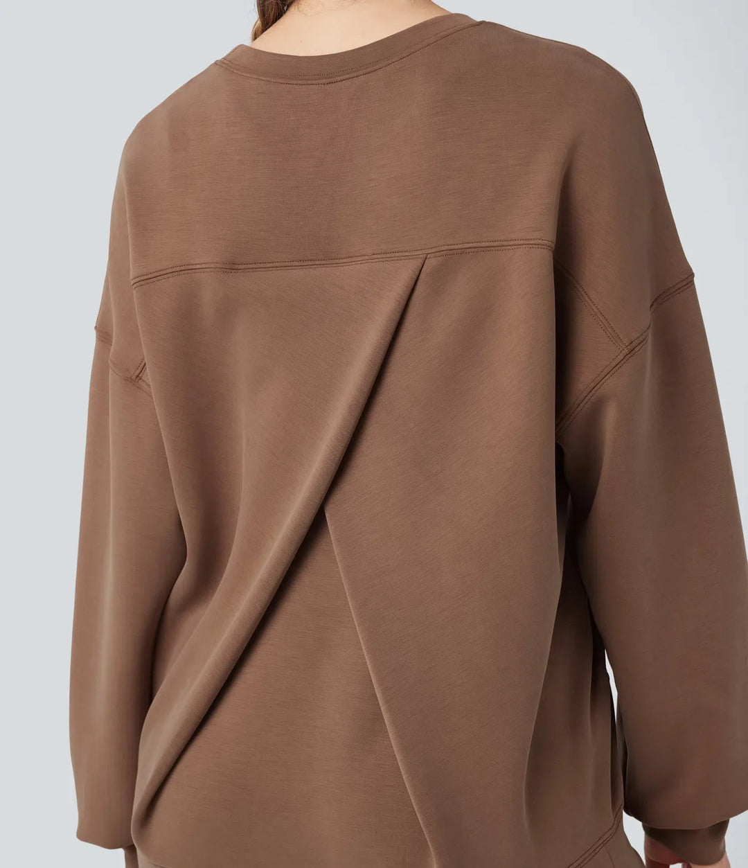 SpacerTek rund hals långärmad crossover rygg vardaglig sweatshirt med fickor