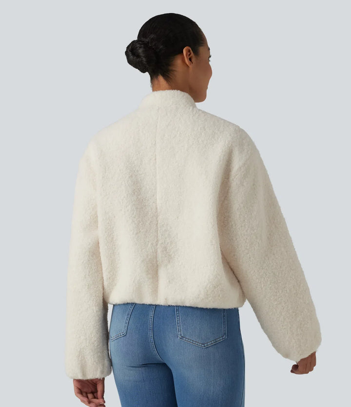 Dragkedjegylf vardaglig sherpajacka med fickor