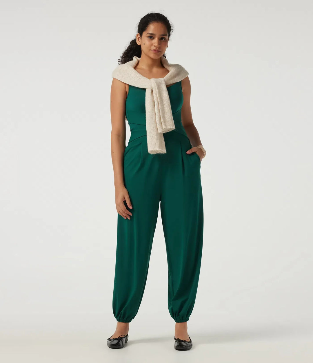 Diamantkrage ärmlös vardaglig jumpsuit med inbyggd BH och fickor -Easy Peezy Edition