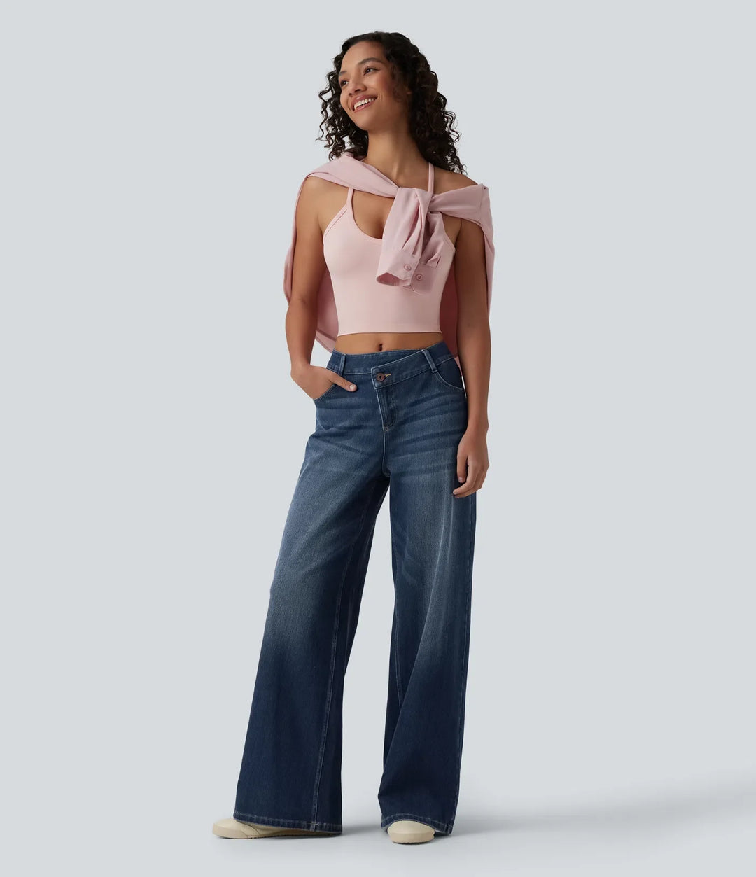 Halara Flex asymmetrisk med medelhög midja vida ben vardagsjeans med fickor