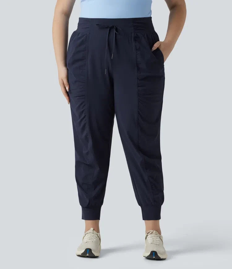 Plusstorlek med hög midja dragsko rynklad avsmalnande snabbtorkande InstantCool dans joggingbyxor med fickor – UPF40+