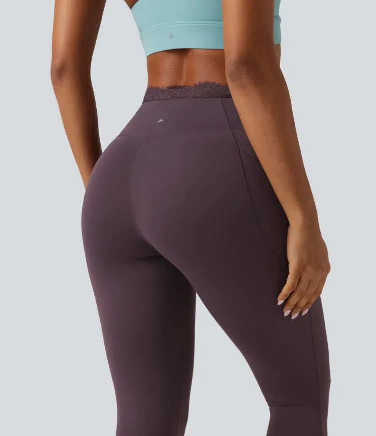 SoftlyZero med hög midja omlott kontrastspets yogaleggings med fickor