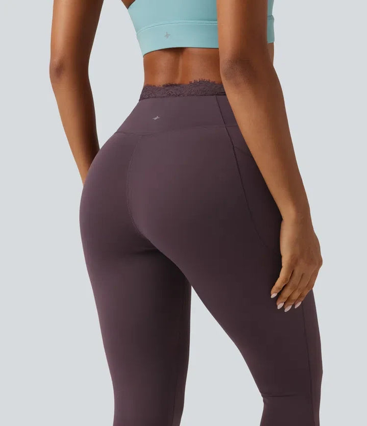 SoftlyZero med hög midja omlott kontrastspets yogaleggings med fickor