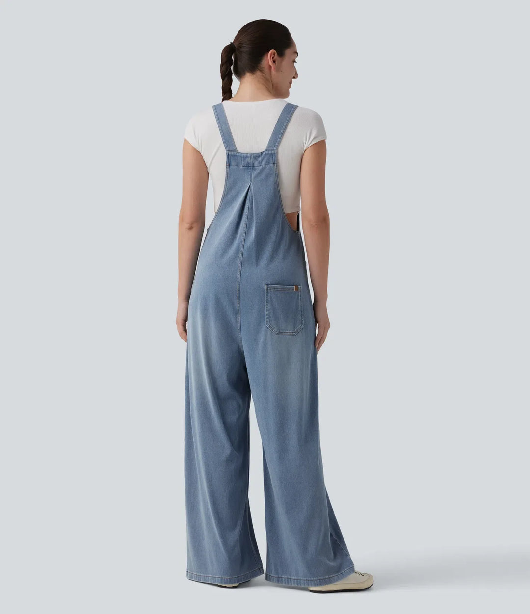 Lyckera Flex justerbara axelband draperad lyocell vardaglig baggy overall med fickor
