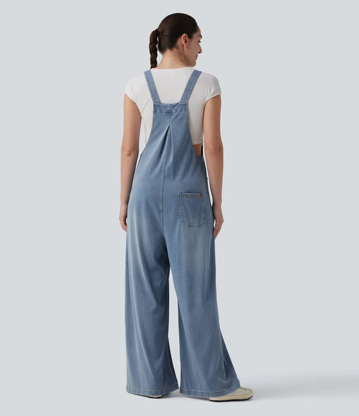 Lyckera Flex justerbara axelband draperad lyocell vardaglig baggy overall med fickor