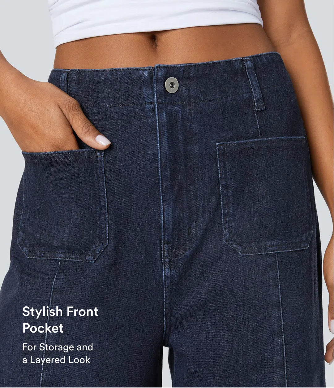 Halara Flex med hög midja och fickor tvättad för vardag vida ben jeans